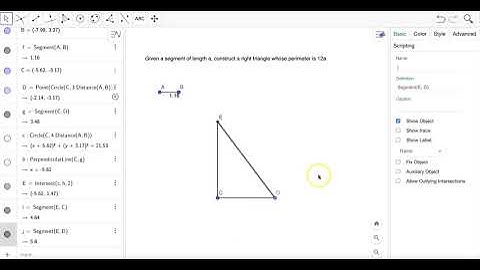 Geogebra: Given a segment of length a, construct a right triangle whose perimeter is 12a