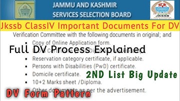 JKSSB ClassIv Important Documents Required For Upcoming Document Verification ||DV Form Pattern Full
