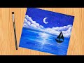 Watercolor painting || cara melukis pemandangan laut di malam hari