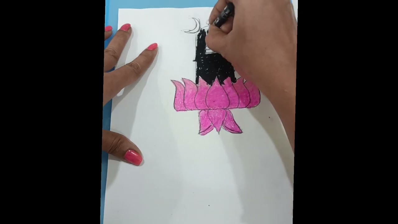Shivling drawing with flower #Lotus flower drawing# lotus shivling moon drawing #youTube#full video