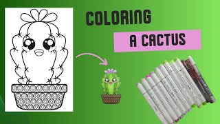 Coloring a cute cactus with Ohuhu alcohol markers.