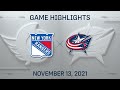 NHL Highlights | Rangers vs. Blue Jackets - Nov. 13, 2021