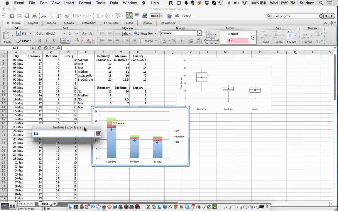 how to make box and whisker plot in excel 2011
