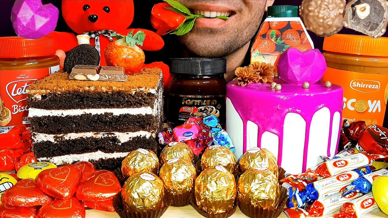 موکبانگ ولنتاین💞|HAPPY VALENTINE'S DAY,ASMR EATING CHOCOLATES,CREAM & CHOCOLATE CAKE MUKBANG