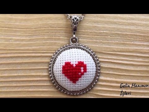 KANAVİCE KOLYE NASIL YAPILIR | YENİ BAŞLAYANLAR İÇİN ETAMİN KALP İŞLEMELİ KOLYE YAPILIŞI Crossstitch