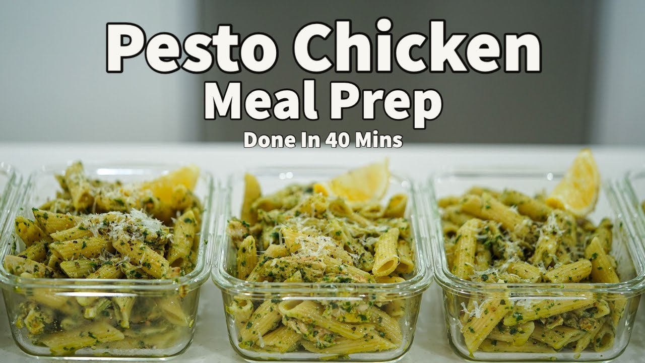 Pesto chicken pasta meal prep done in 40 minutes to set you up for the