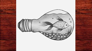 Ampul İçinde Balık Resmi Çizimi - Yeni Başlayanlar İçin Kolay Karakalem Çizimleri - Çizim Mektebi
