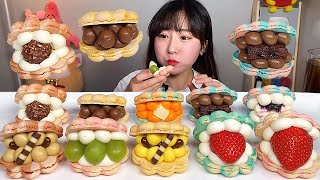 clam-shaped large macarons Eating Show. Dessert Mukbang