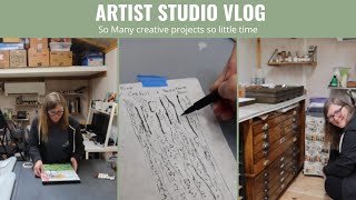 Artist Studio Vlog: taking pictures of art, sketching trees, organizing the studio, and a new series