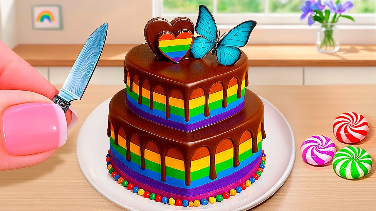 Chocolate Butterfly Rainbow Cake 🍫🦋 Satisfying Mini Cake Decorating ...
