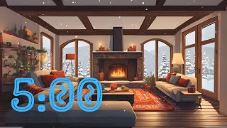 5 Minute Timer with Chill Lo-Fi Music, Fireplace, & Winter View