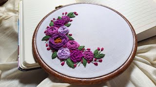 Easy Half Circle Floral Embroidery Hoop Art with Free pattern / Step by Step Tutorial For Beginners