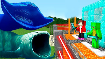 Bloop Monster EL GRAN MAJA near Bermuda Triangle vs Security House in Minecraft Maizen JJ and Mikey