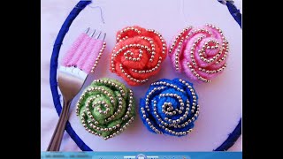 Hand embroidery/amazing trick with fork/Easy woolen rose making with small pearls