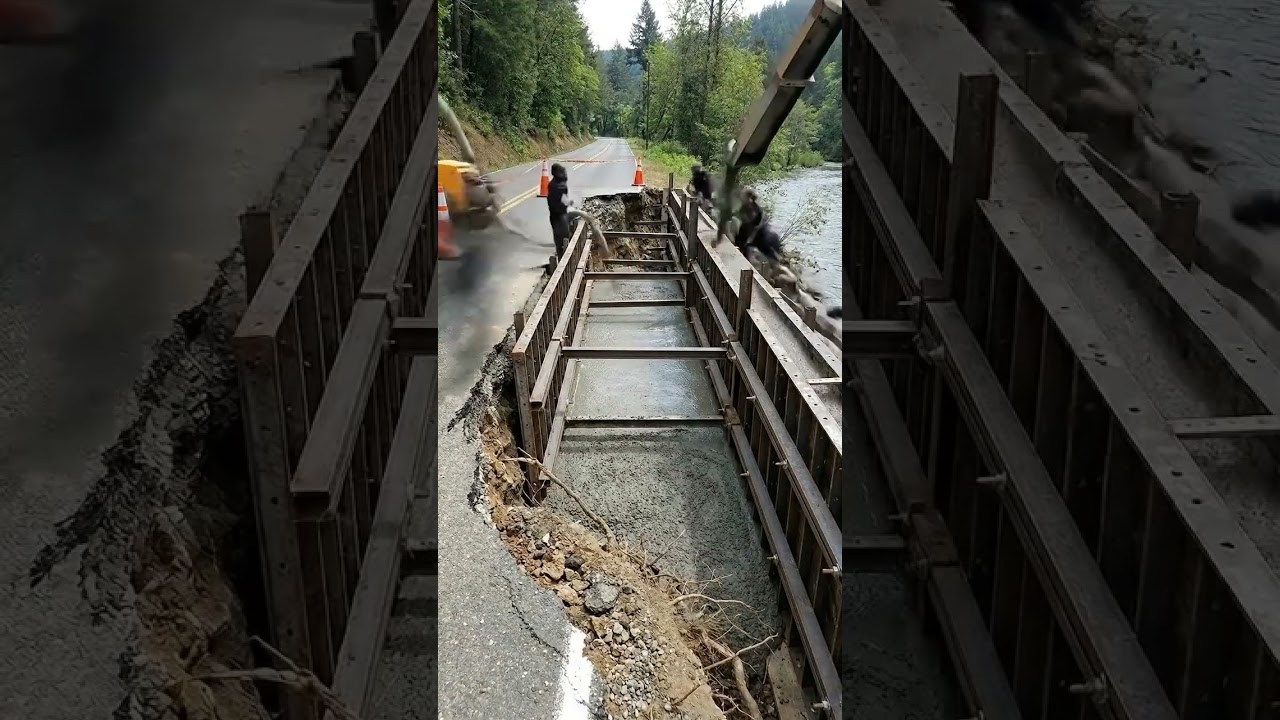 Proses Perbaikan Jalan Longsor di Tepi Sungai | Teknik Retaining Wall Beton yang Menakjubkan #jalan