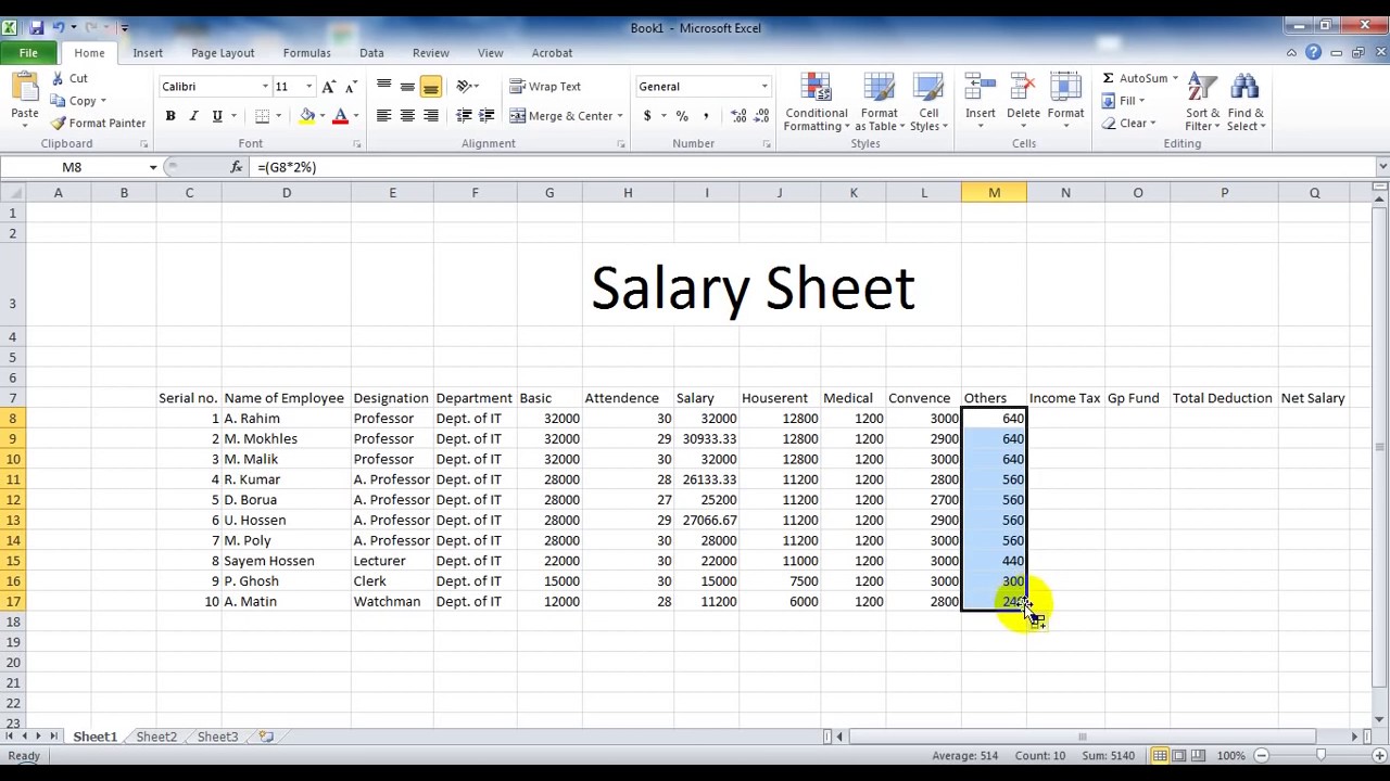 How To Make A Salary Sheet By Using Microsoft Excel With Bangla Voice