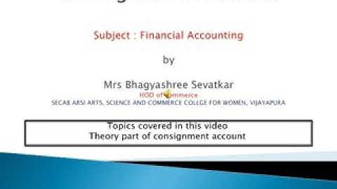 Consignment account theory part-I