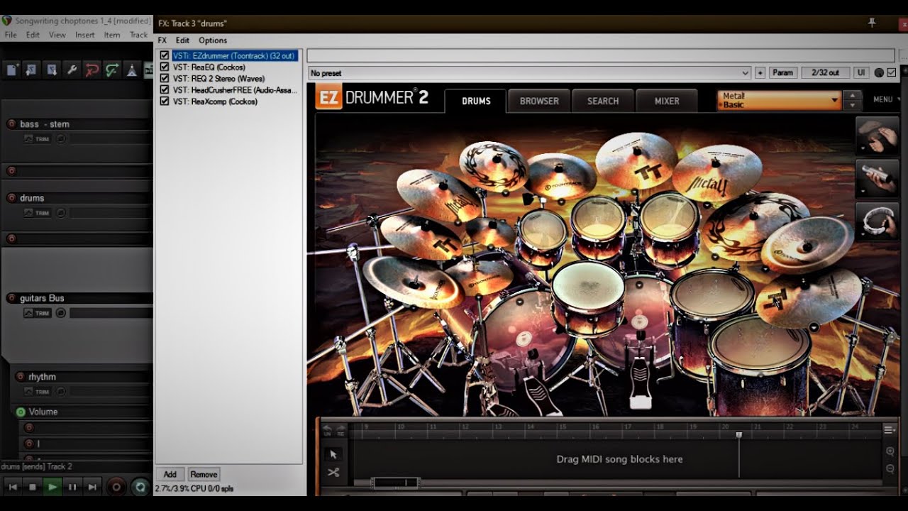 Modern Metal Reaper Template using Ezdrummer2, Ezbass, Overloud TH3