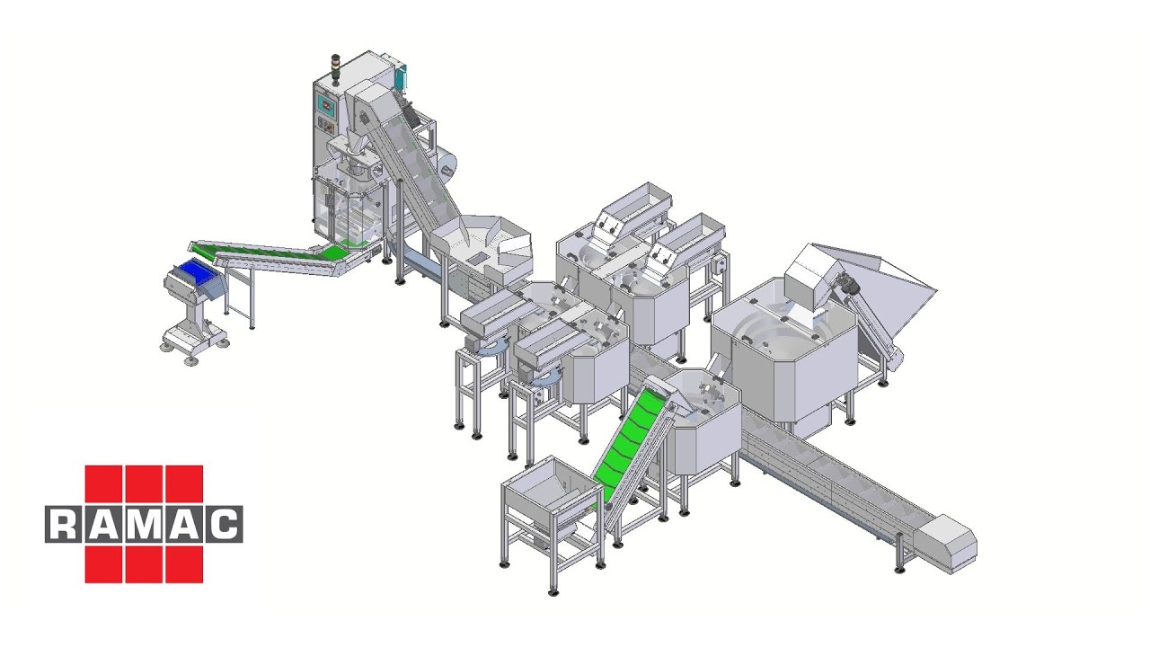 Automatic packaging line for assembly kits electrical components - YouTube