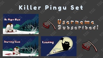 cute but psycho penguin twitch package, penguin twitch overlay, twitch panels, twitch alerts, horror