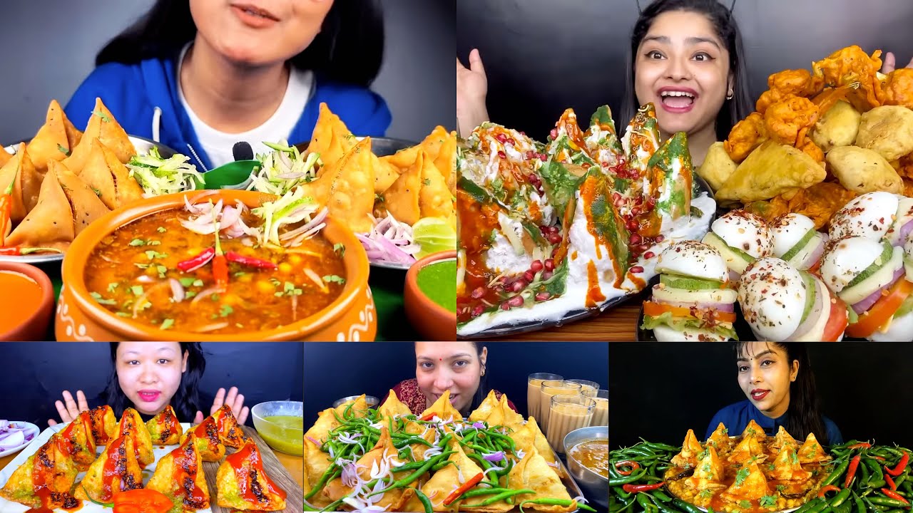 Asmr:Eating Spicy Samosa With Chole Chaat🔥Lots Of Chillis🌶️