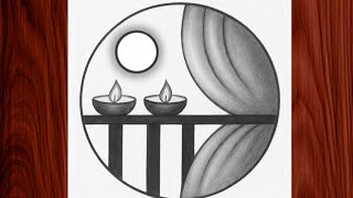 Beautiful Diwali Circle Drawing Easy Diya Drawing For Beginners Pencil Shading Art