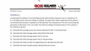 ECE204 Lecture 10-2a: Three Phase Power Calculations