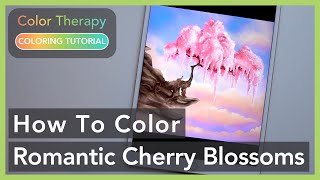 Digital Painting Tutorial: How to Color Romantic Cherry Blossoms | Color Therapy Adult Coloring screenshot 5