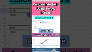 Concatenate Texts Using 2 Ways In Ms Excel #viral #trendingshorts