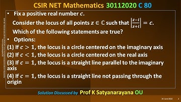 CSIR NET Mathematics 30 Nov 2020 C 80 Locus Complex Analys Soln Discussed by Prof K Satyanarayana OU