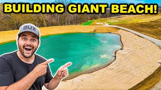 Building a GIANT BEACH in the BACKYARD POND!!!