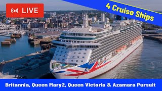 SHIPS TV - Britannia, Queen Mary2, Queen Victoria &amp; Azamara Pursuit Cruise Ships Departing Live