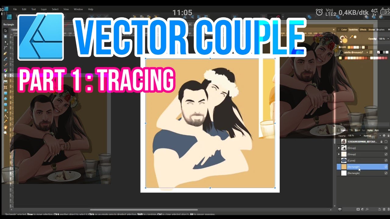 Vector Couple Affinity Designer Part 1: Tracing - YouTube