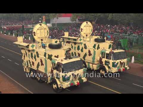 Indian Army satellite communication vehicles move along the Republic Day parade route
