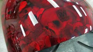 Lay Frame Chopper With Air Ride. Apple Red Candy Paint With Airbrushed Artwork.