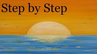 sunset step paint painting acrylic seascape drawing water lesson
