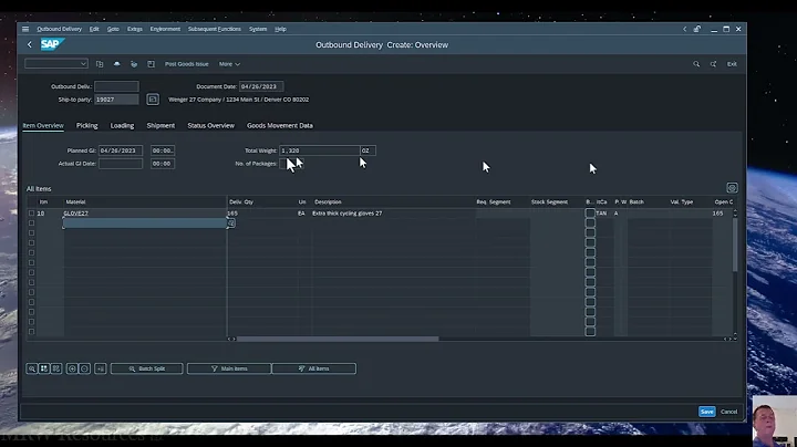 SAP - Create Delivery for Sales Order (VL01N)