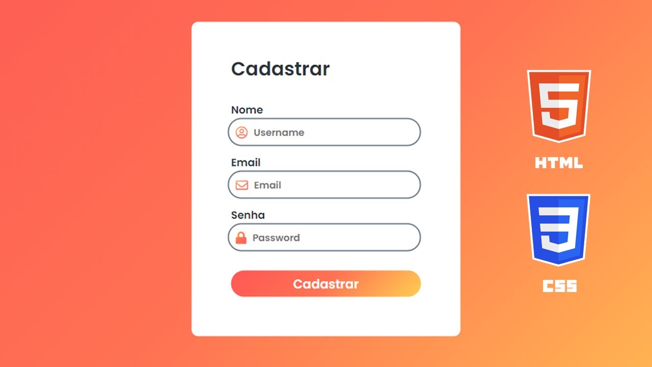 FormulÁrio Com Html E Css Tela De Cadastro Youtube
