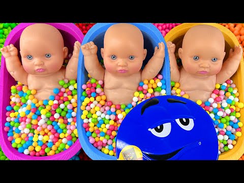 Full of 3 Rainbow BathTubs Candy with M&M's & Magic Slime Cutting Video