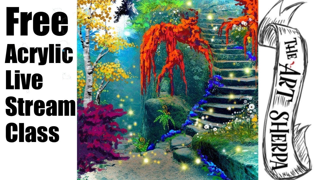 Live Stream Acrylic Class Autumn Fantasy Fairytale Forest Stone Steps TheArtSherpa The Art Sherpa