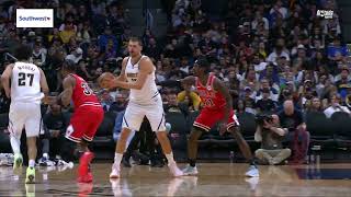 Nikola Jokic with the ridiculous no look pass to Aaron Gordon for the corner 3