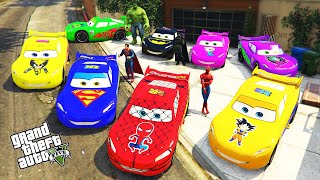 GTA 5 - Stealing SuperHero's MCQUEEN CARS with Franklin! (Real Life Cars #148)