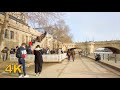 Walking along flooded Paris River (Seine) - View of the Seine flood in Paris