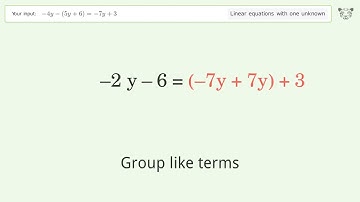 Linear equation with one unknown: Solve -4y-(5y+6)=-7y+3 step-by-step solution