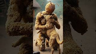 Ai Art Man Made Of Honeycomb Hugging Dog Love Animals