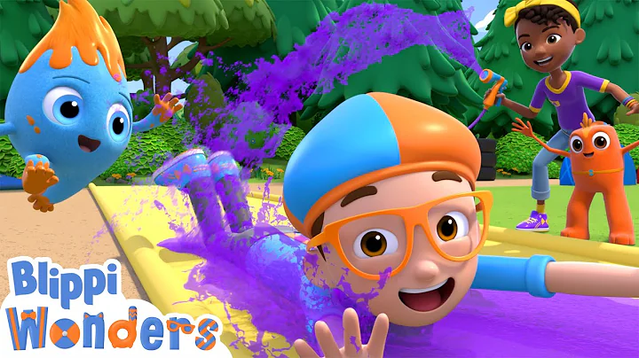 Blippi's Rainbow Water Slide! | Blippi Wonders Educational Cartoons for Kids