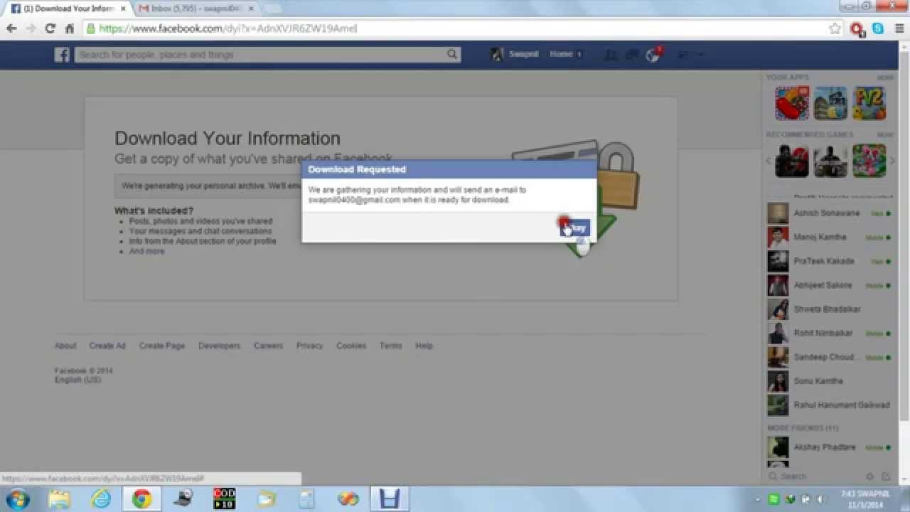 How to Download copy of facebook data