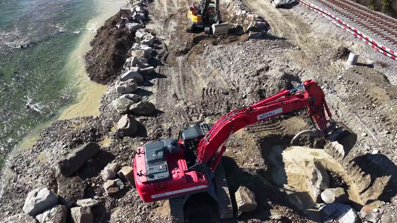 2026-03-17 Wasserbau Flug über Baustelle Rückbau der alten BKW Leitung