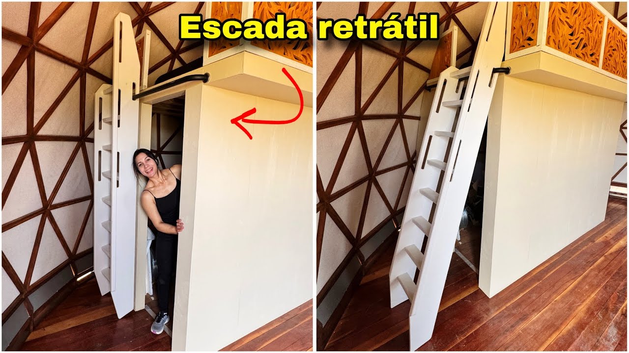 CRIEI UMA ESCADA RETRÁTIL ARTICULADA PARA O MEZANINO. 