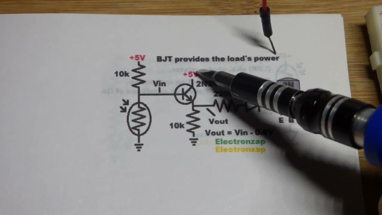 Объяснение схемы делителя напряжения LDR на стороне низкого напряжения, эмиттерного повторителя N...